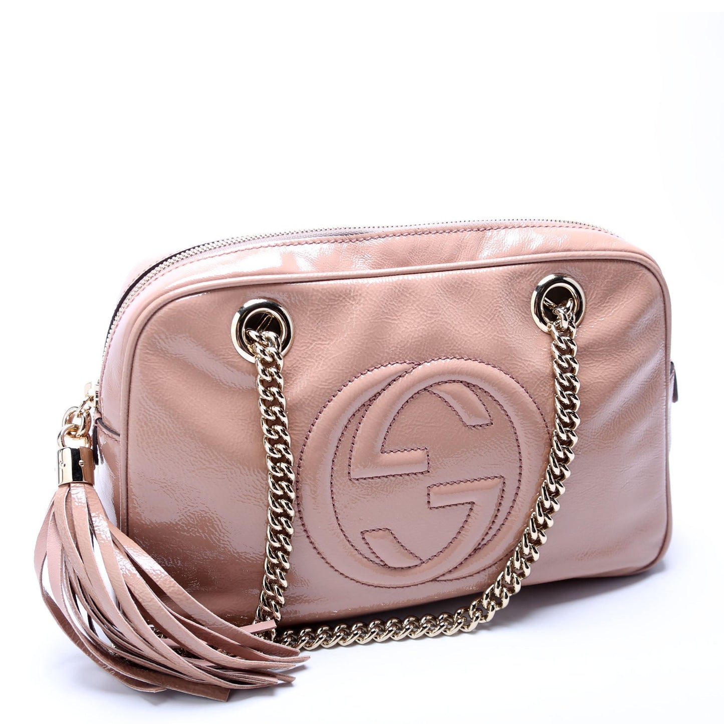 Gucci 308983 Soho Patent Chain Shoulder Nude Bag