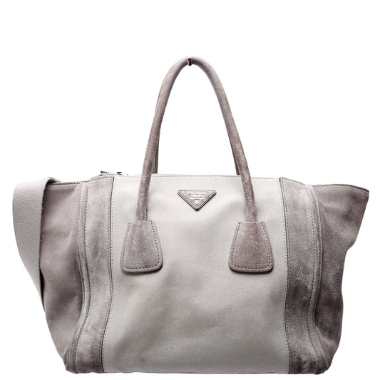 Prada Scamosciato Twin Pocket Tote Suede Grey Bag