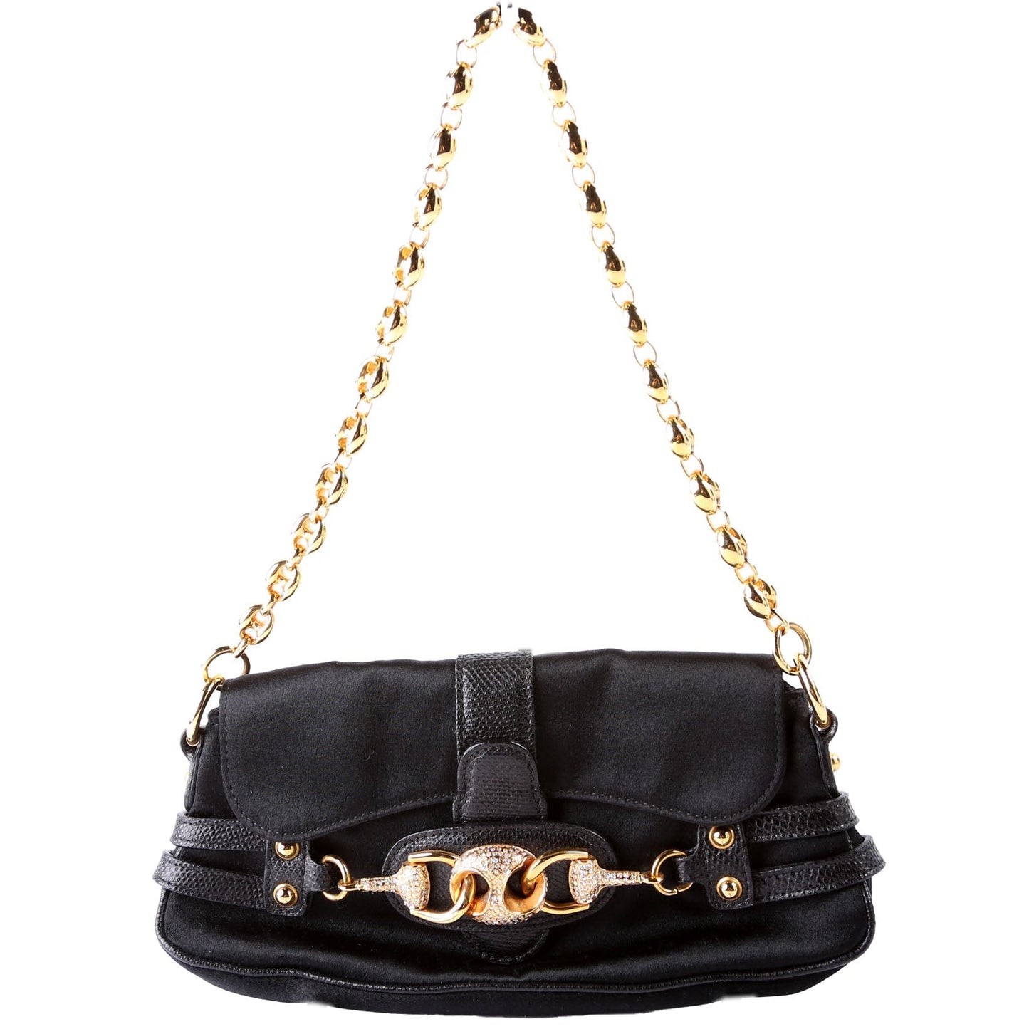 Gucci 159775 Satin Crystal Horsebit Shoulder Bag