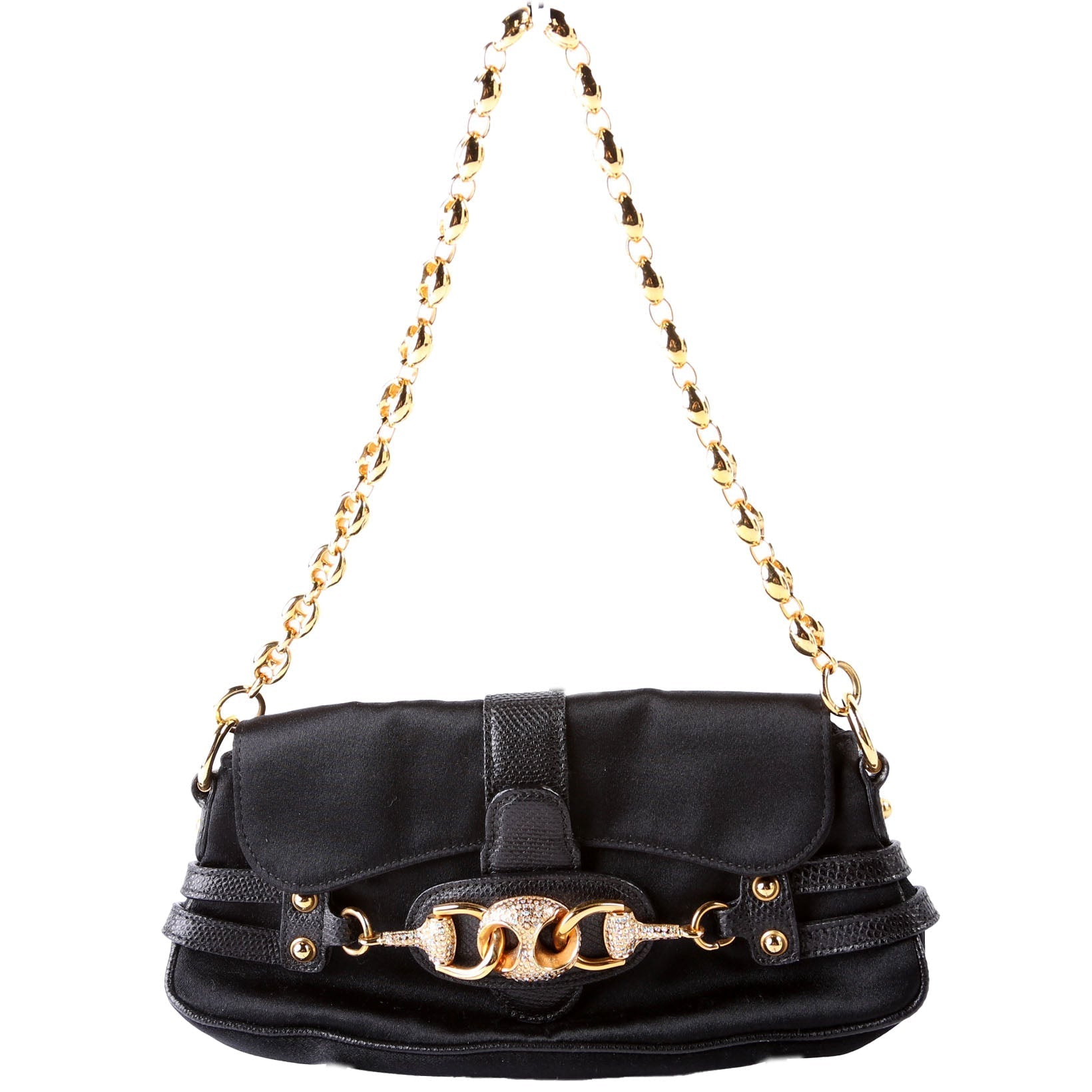 Gucci 159775 Satin Crystal Horsebit Shoulder Bag
