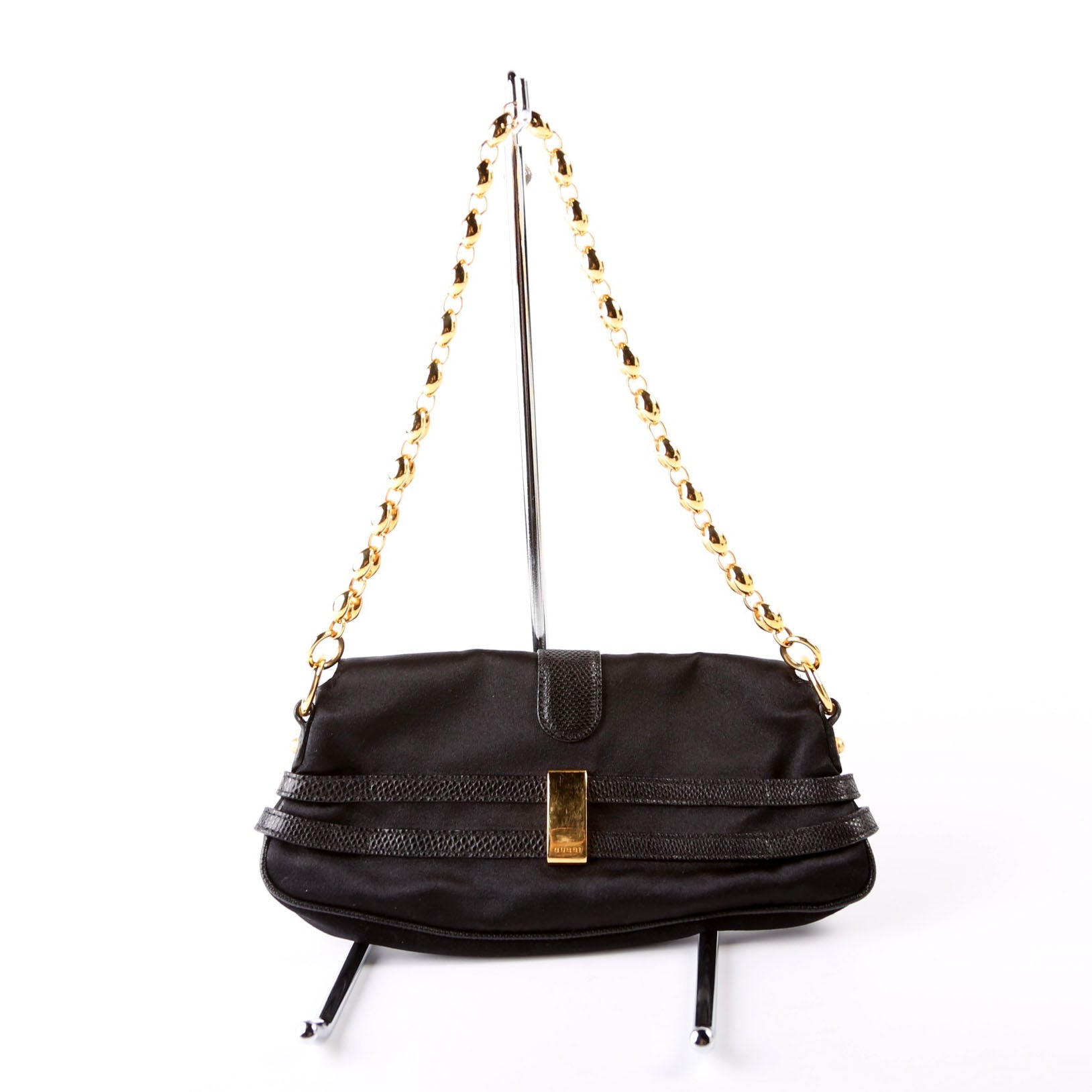Gucci 159775 Satin Crystal Horsebit Shoulder Bag