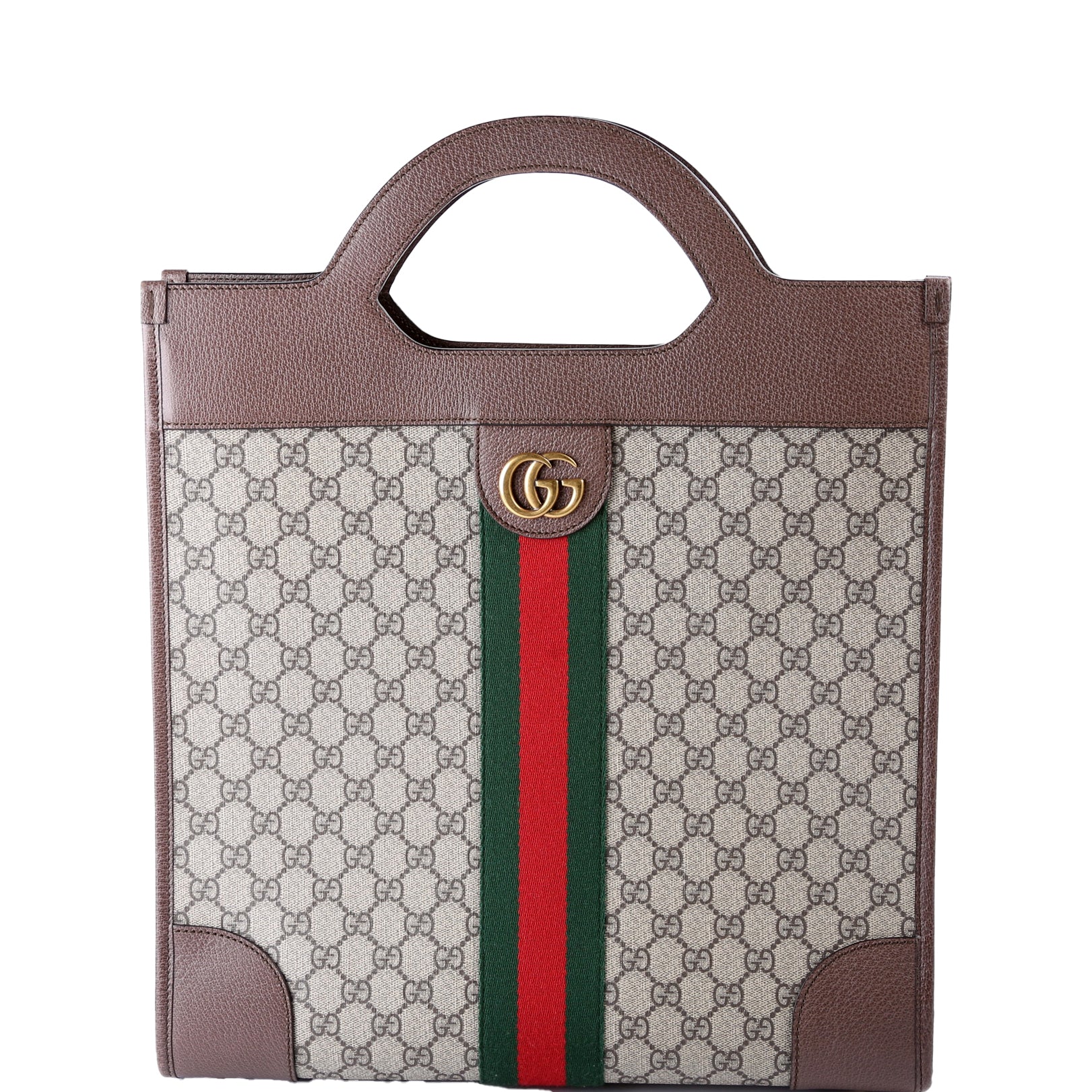 Gucci 547941 GG Supreme Ophidia Top Handle Tote Medium Brown Bag