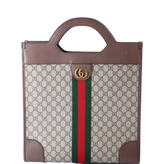 Gucci 547941 GG Supreme Ophidia Top Handle Tote Medium Brown Bag