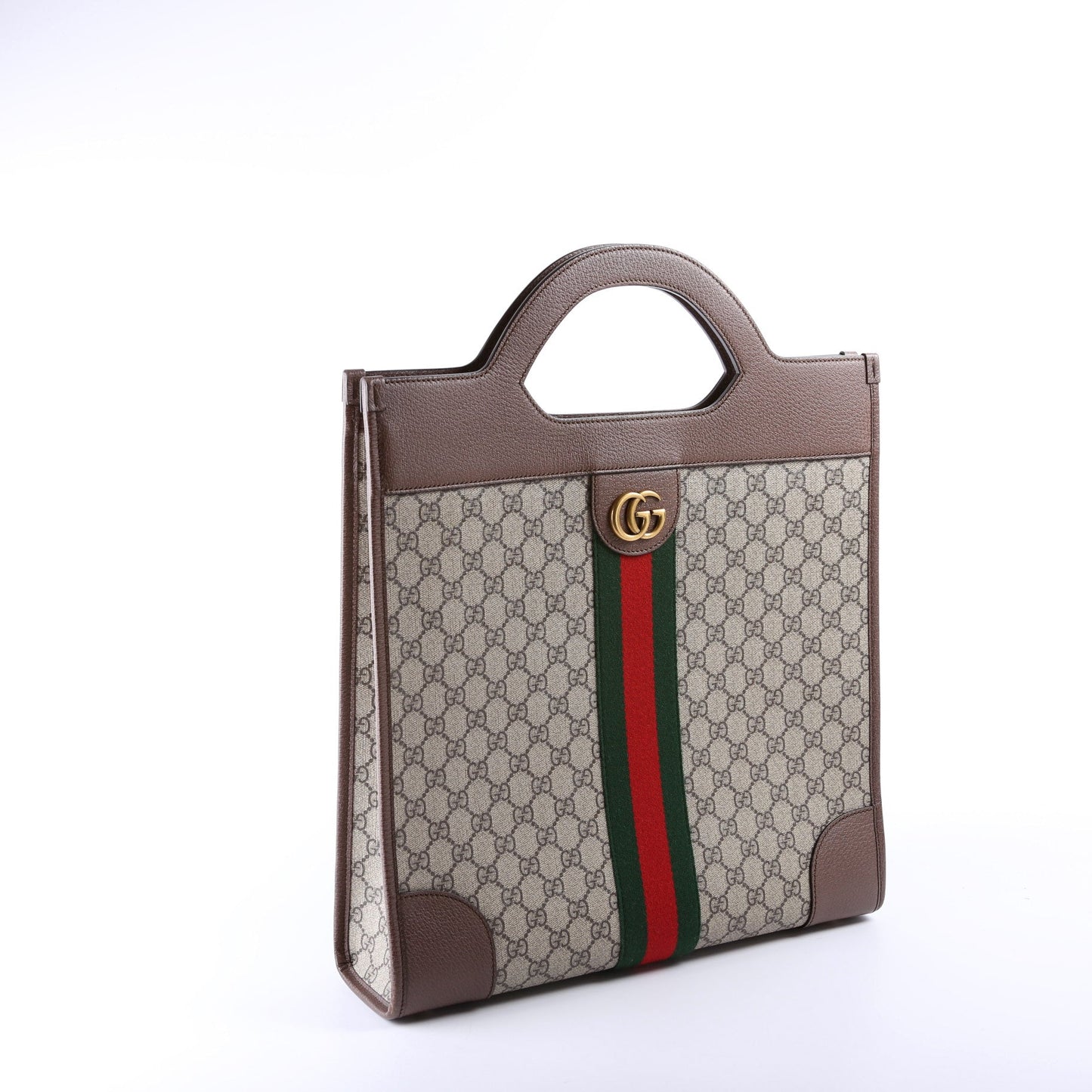 Gucci 547941 GG Supreme Ophidia Top Handle Tote Medium Brown Bag