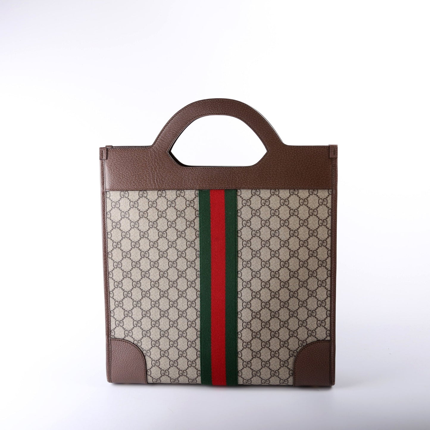 Gucci 547941 GG Supreme Ophidia Top Handle Tote Medium Brown Bag