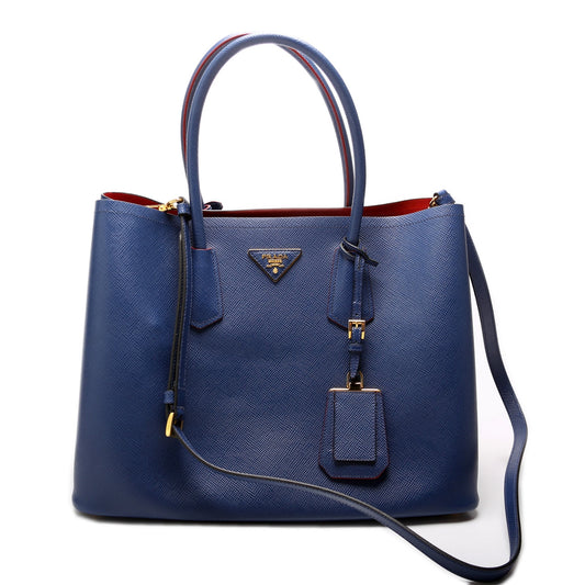 Prada Saffiano Cuir Double Large Blue Bag