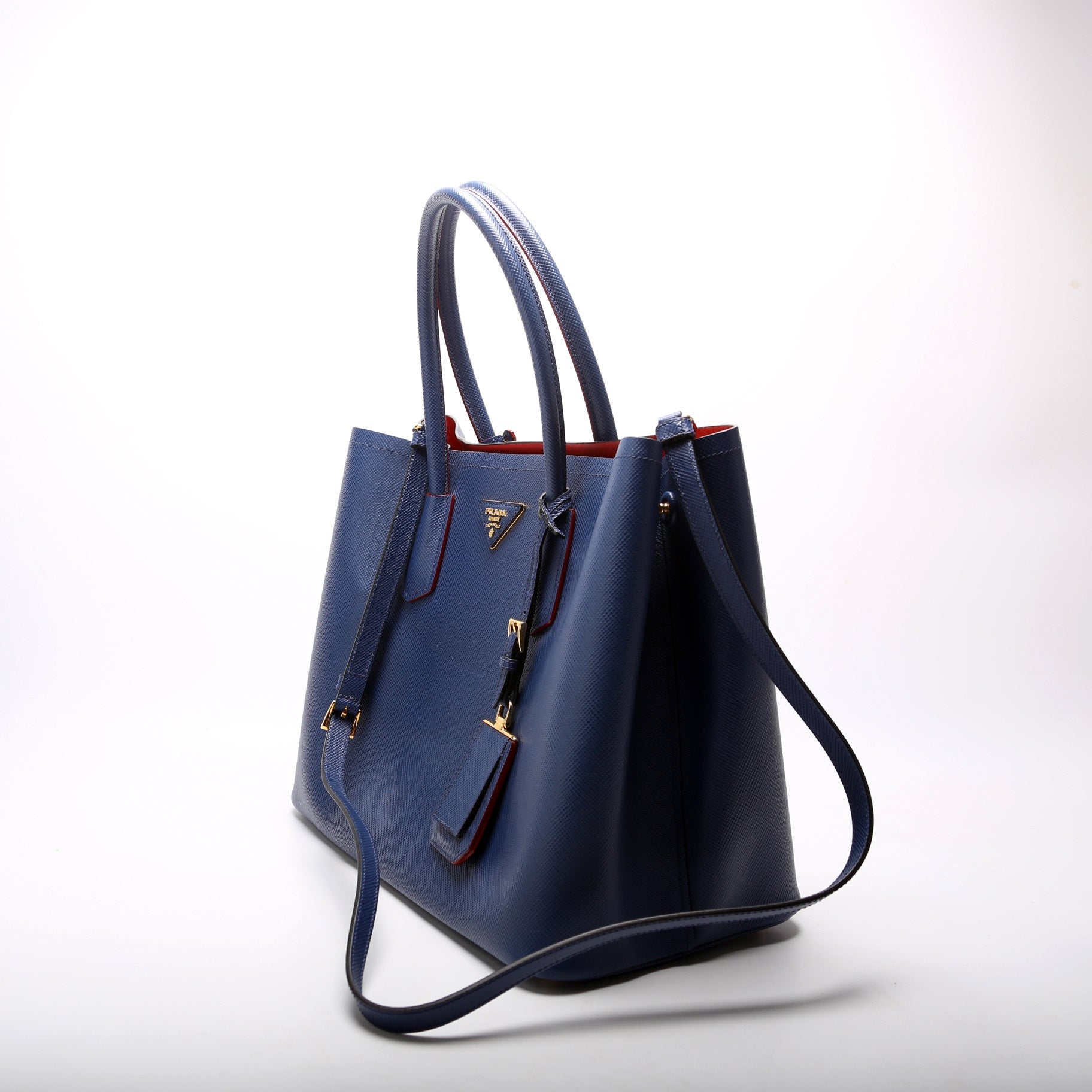 Prada Saffiano Cuir Double Large Blue Bag