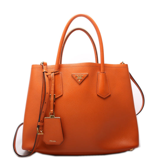 Prada Saffiano Cuir Double Medium Orange Bag