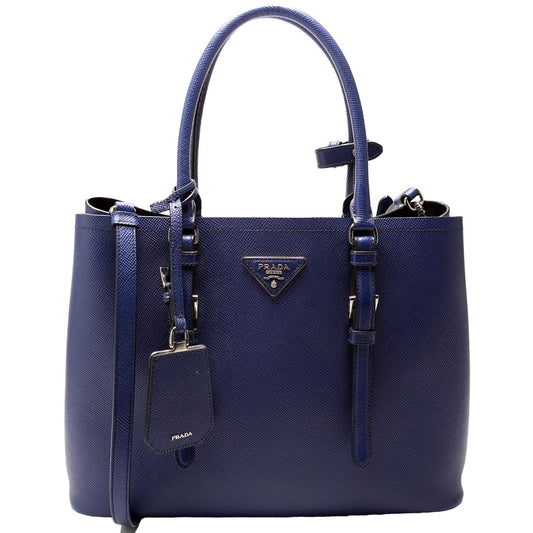 Prada Saffiano Cuir Double Medium Blue Bag