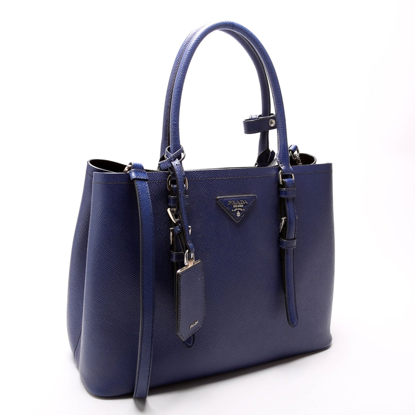 Prada Saffiano Cuir Double Medium Blue Bag - Style 2