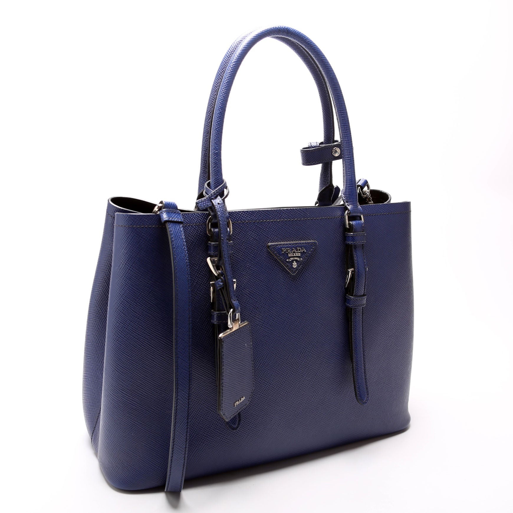 Prada Saffiano Cuir Double Medium Blue Bag - Style 2