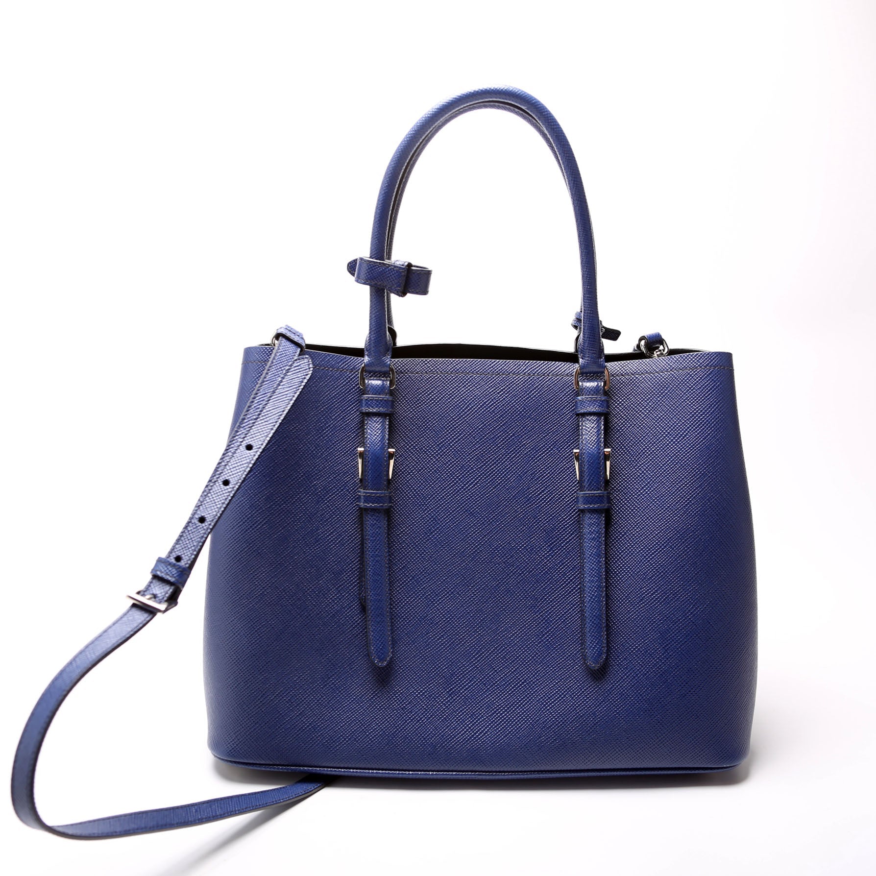 Prada Saffiano Cuir Double Medium Blue Bag - Style 2