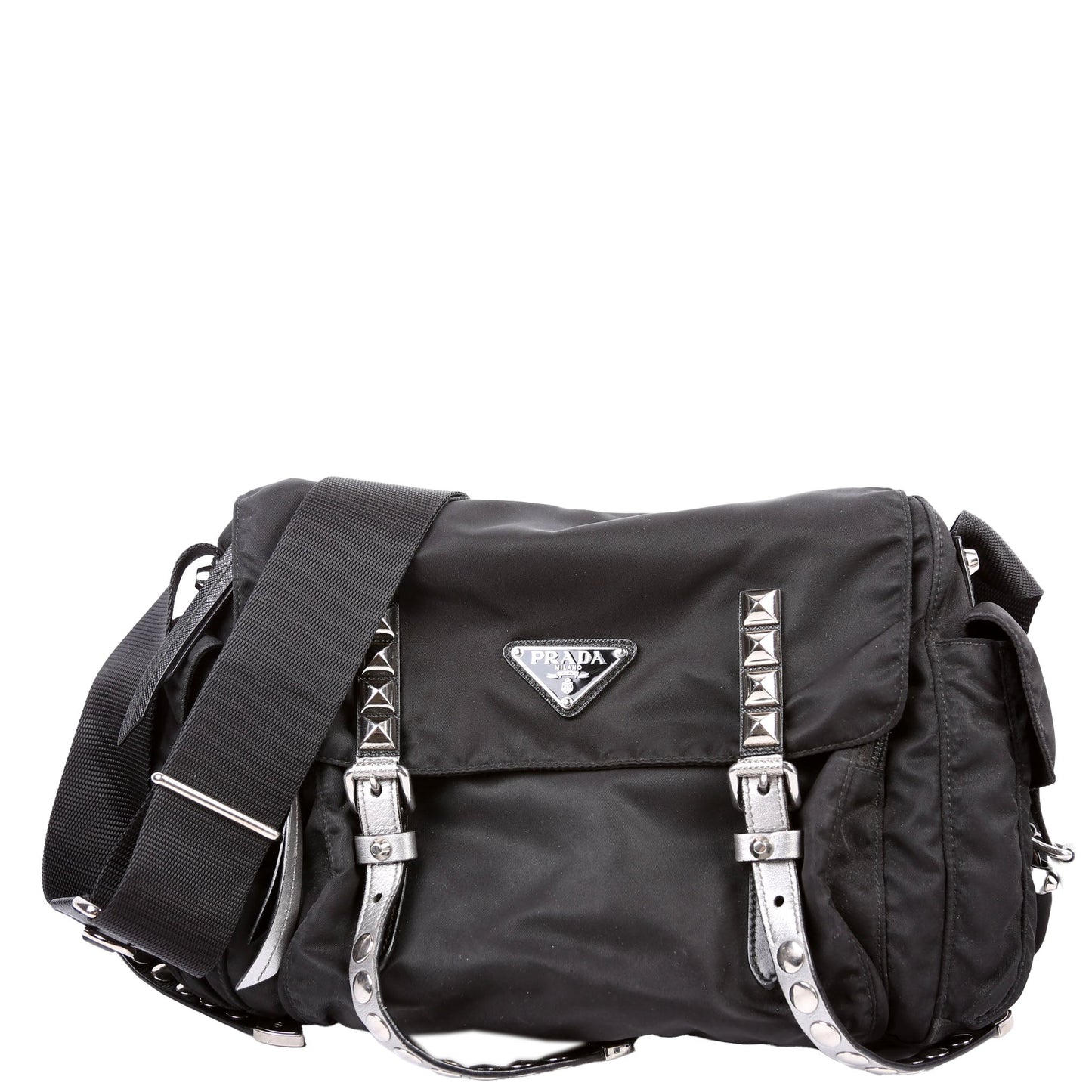 Prada New Velanylon Studded Messenger Black Bag
