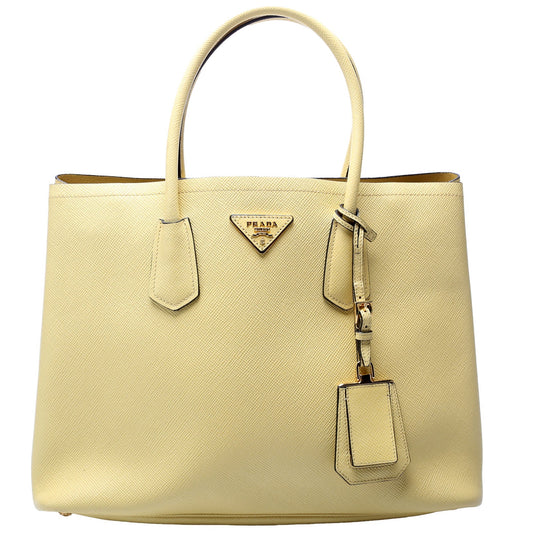 Prada Saffiano Cuir Double Large Yellow Bag