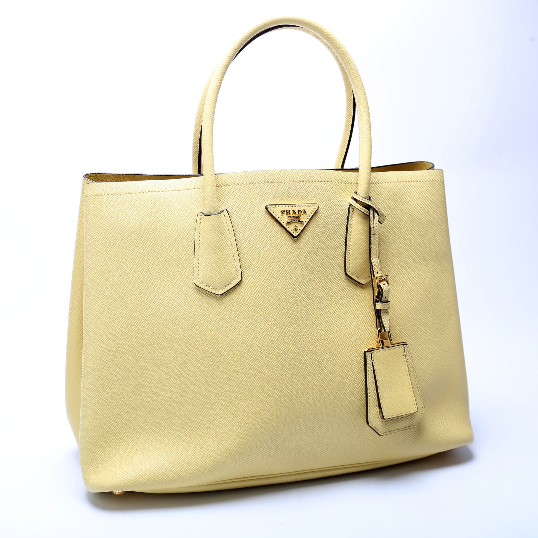 Prada Saffiano Cuir Double Large Yellow Bag