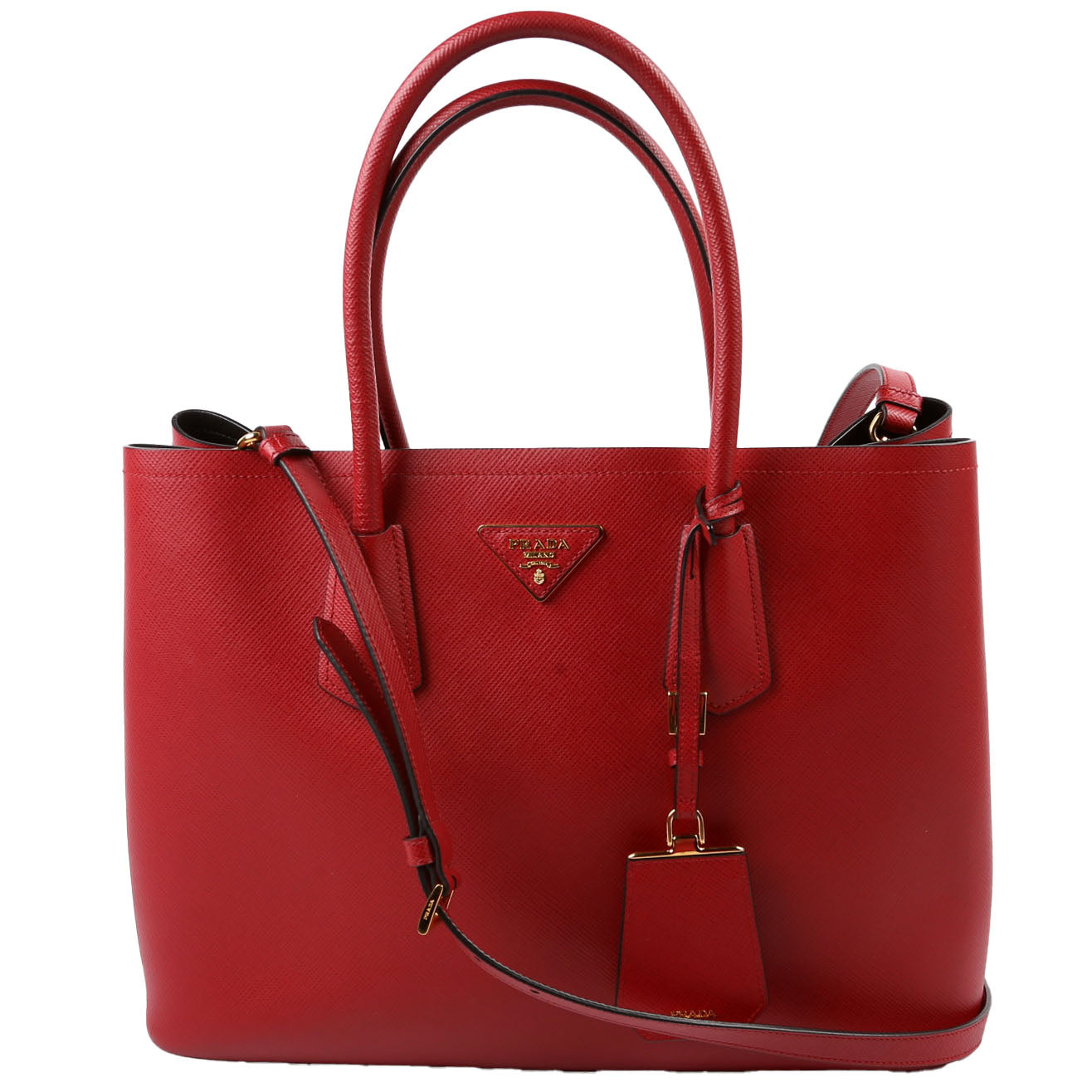 Prada Saffiano Cuir Double Large Red Bag