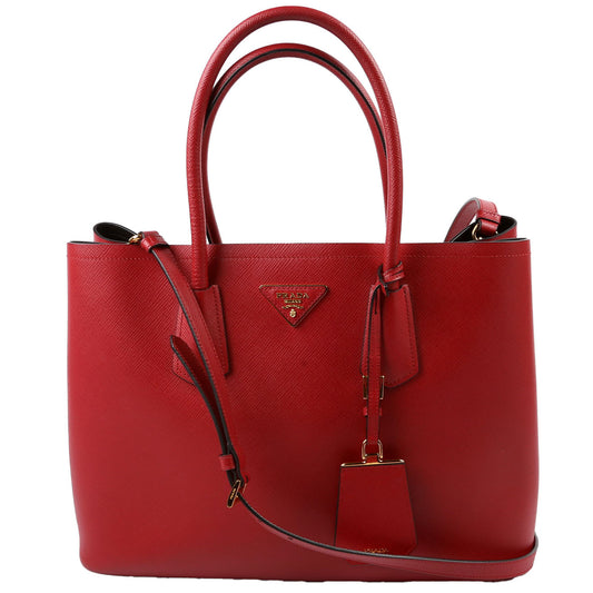Prada Saffiano Cuir Double Large Red Bag