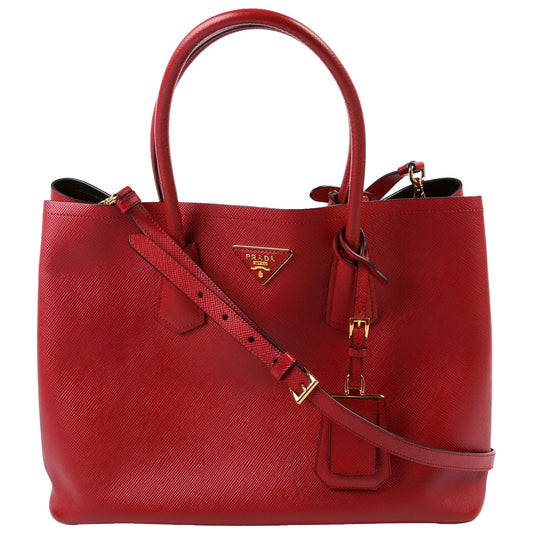Prada Saffiano Cuir Double Large Red Bag