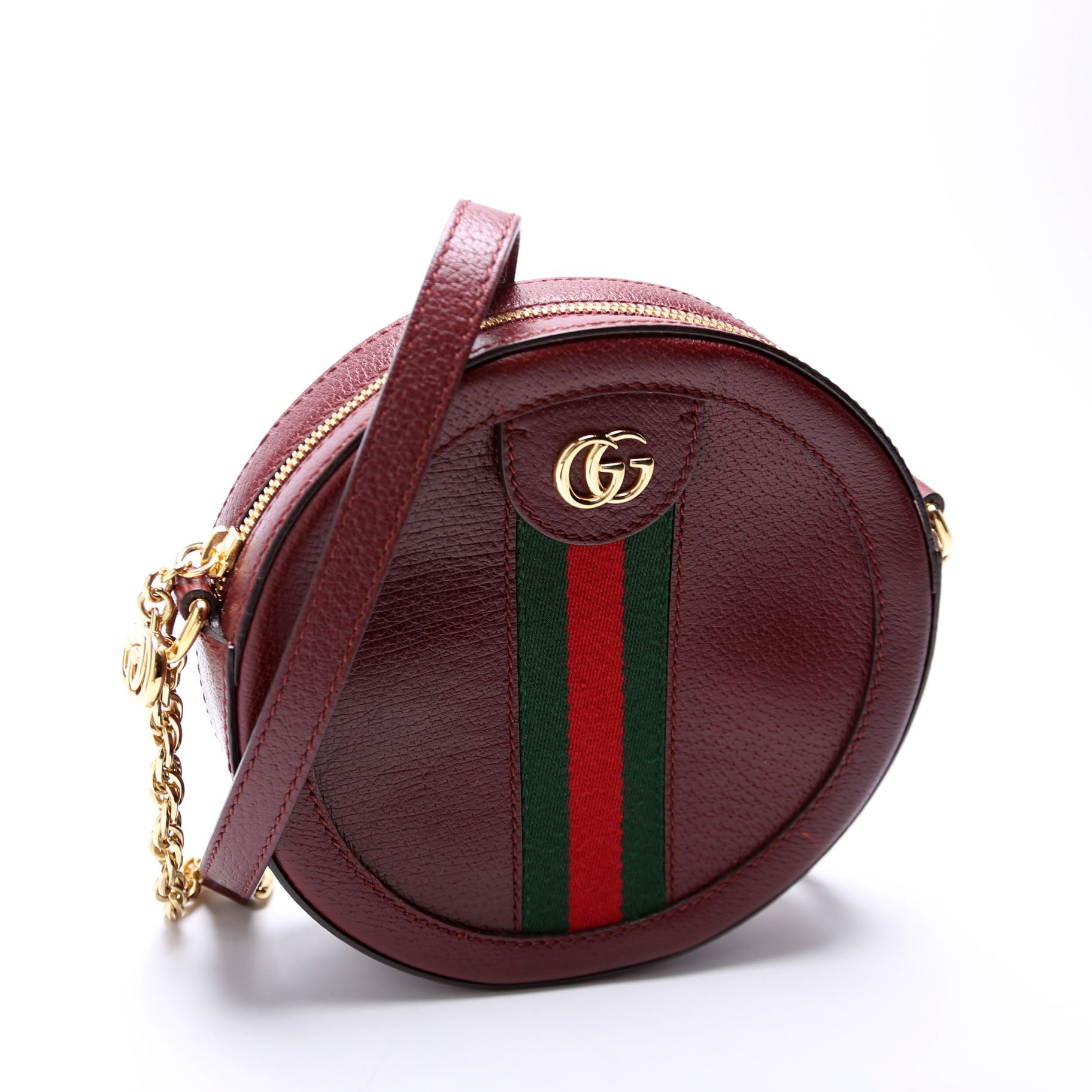 Gucci 550618 Ophidia Leather Round Small Crossbody Burgundy Bag
