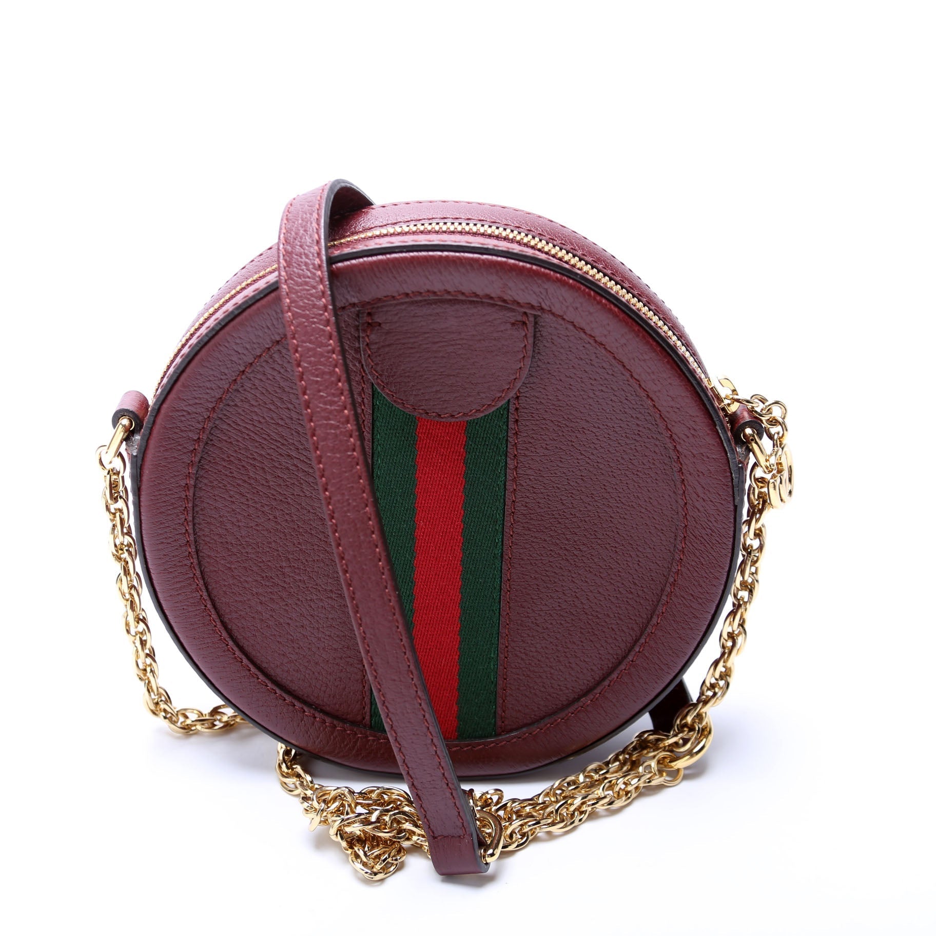 Gucci 550618 Ophidia Leather Round Small Crossbody Burgundy Bag
