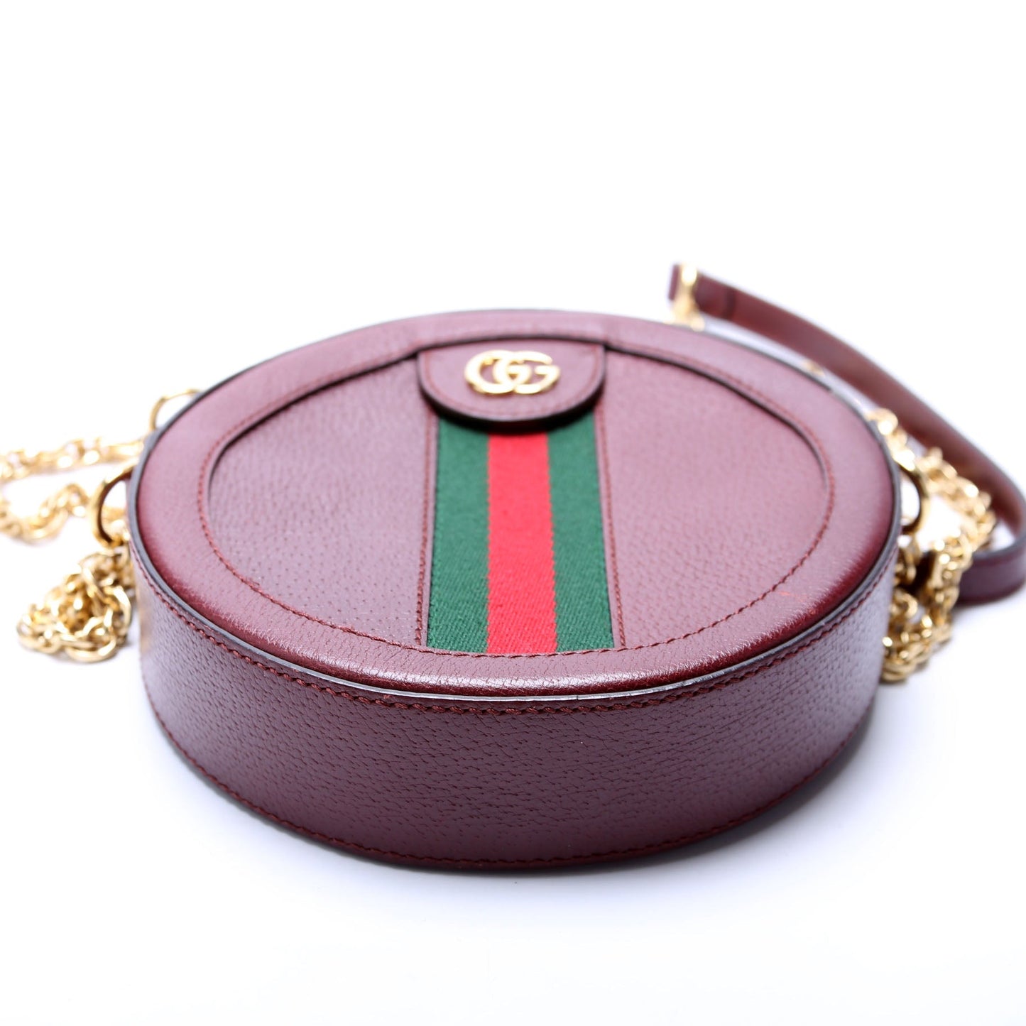Gucci 550618 Ophidia Leather Round Small Crossbody Burgundy Bag