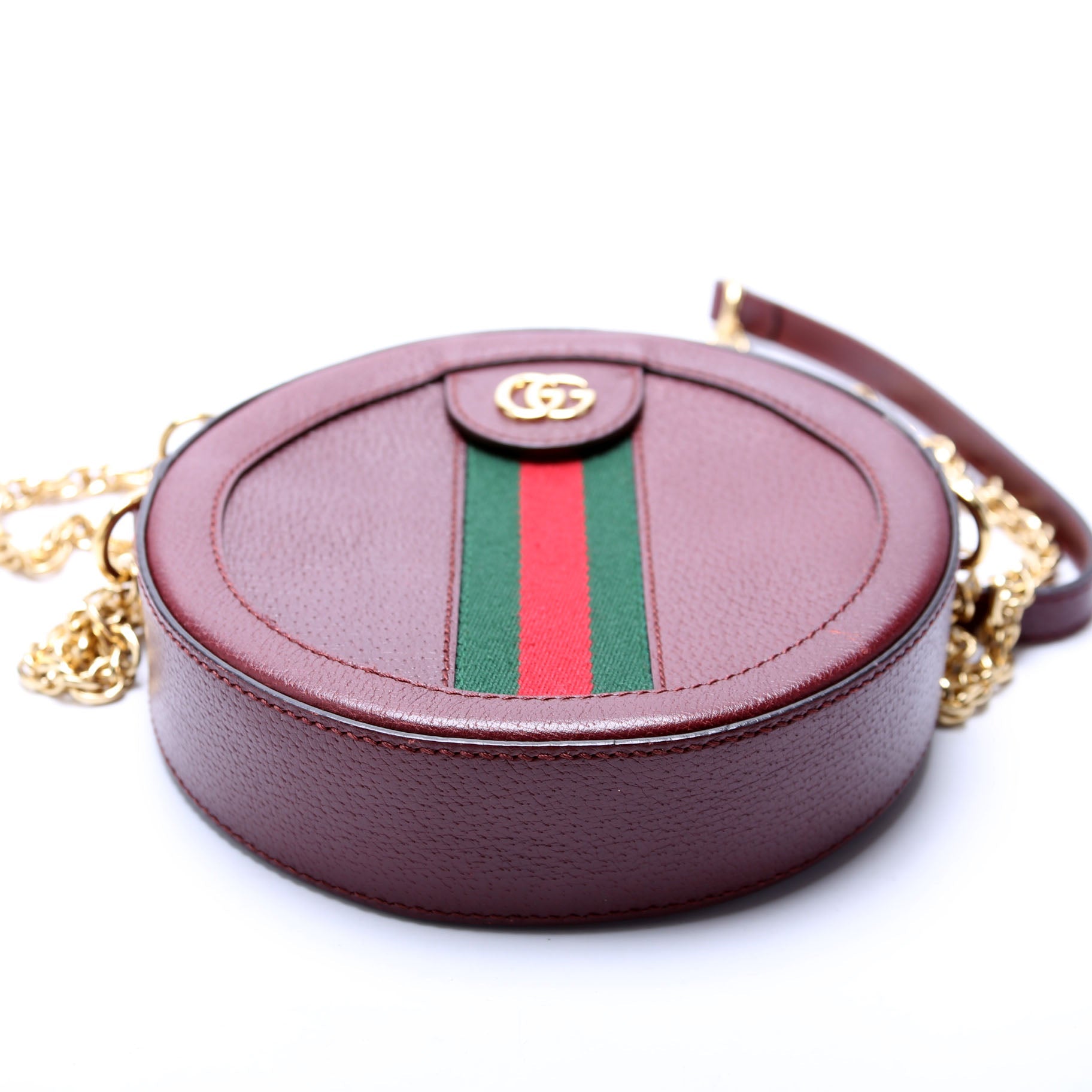 Gucci 550618 Ophidia Leather Round Small Crossbody Burgundy Bag