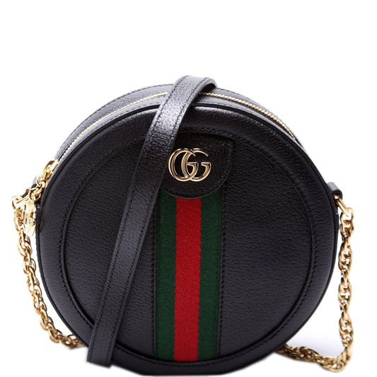 Gucci 550618 Ophidia Leather Round Small Crossbody Black Bag