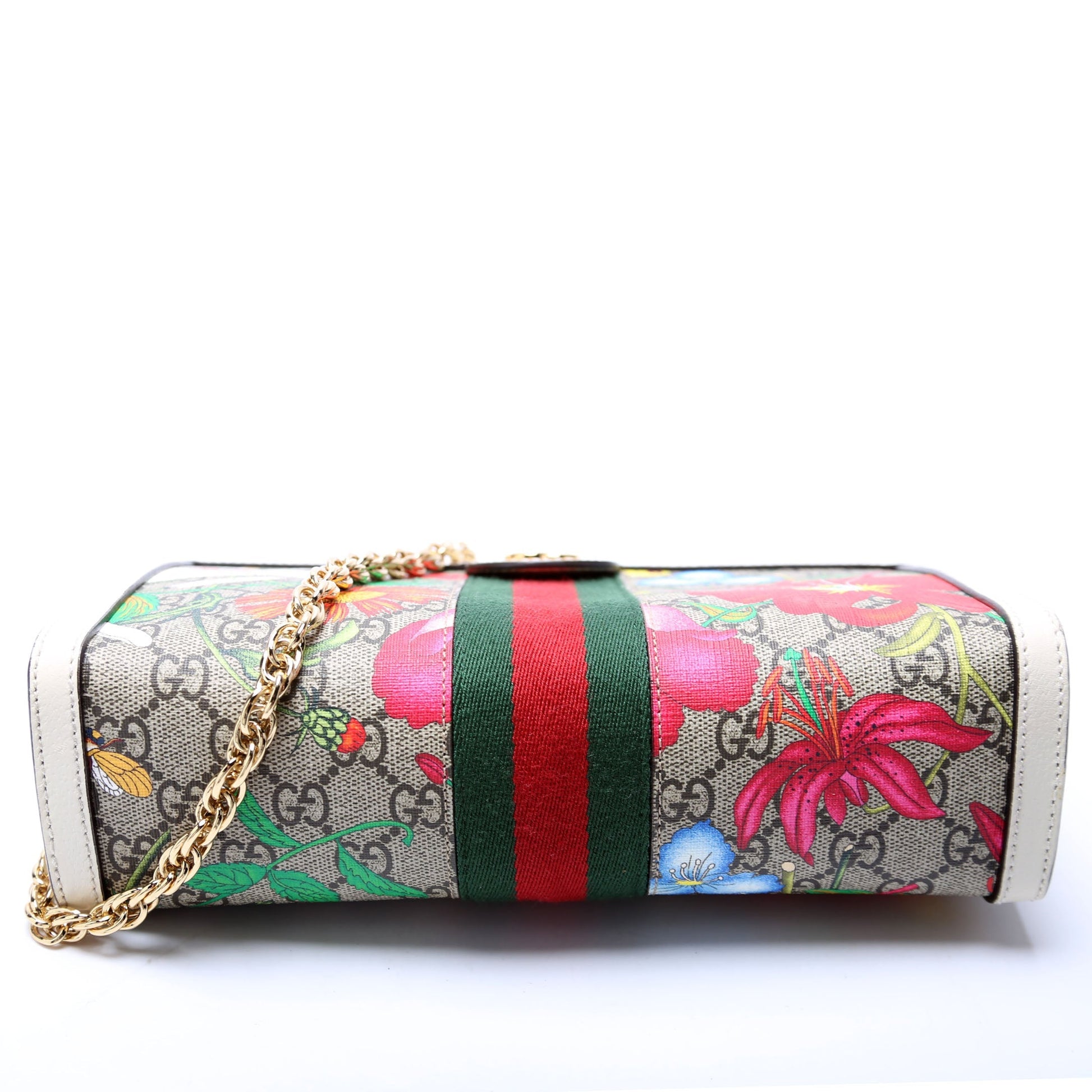 Gucci 503877 GG Supreme Flora Ophidia Small Chain White Bag