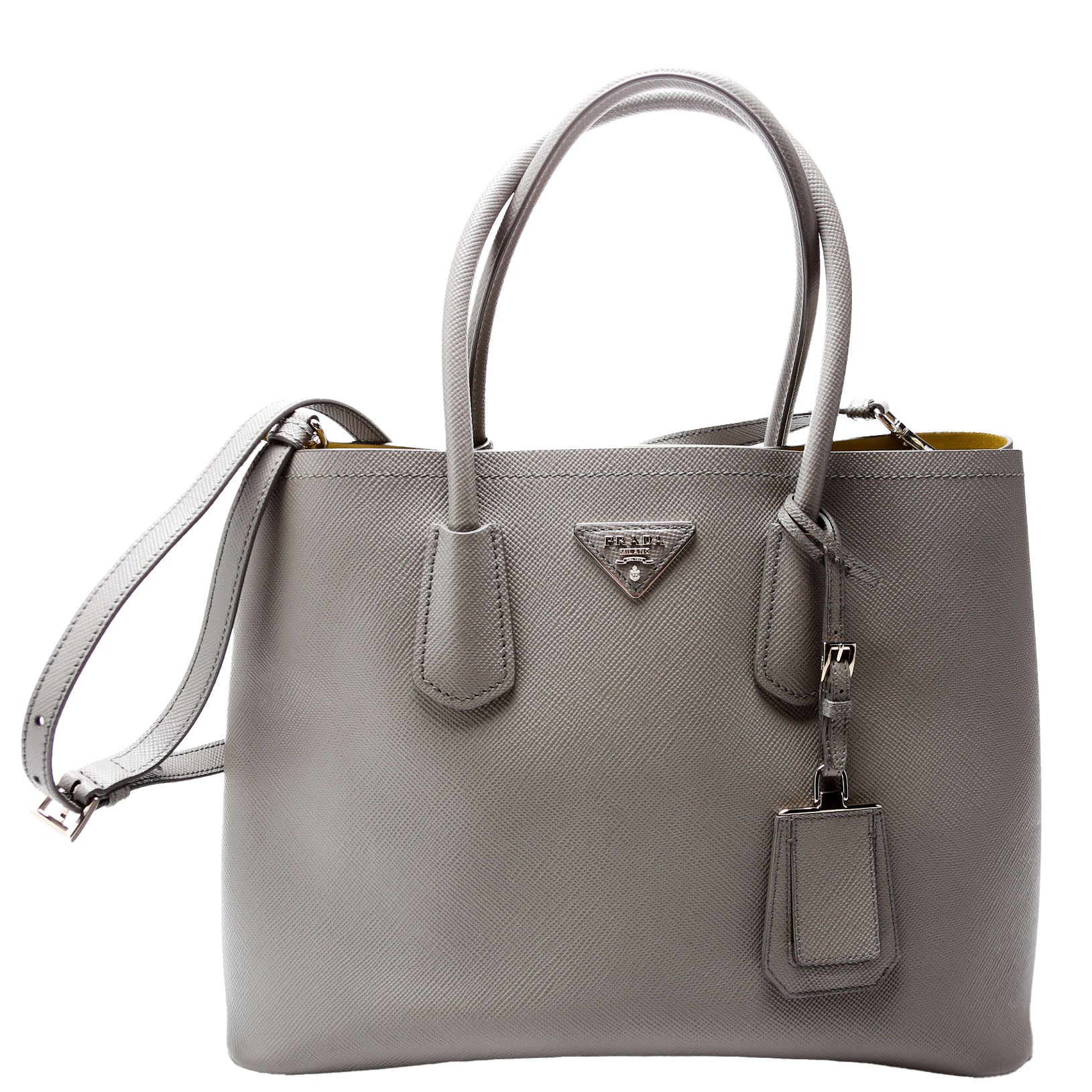 Prada Saffiano Cuir Double Large Grey Bag