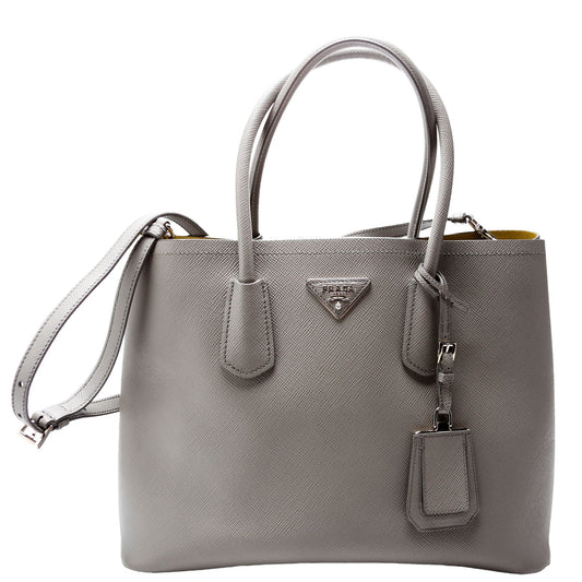 Prada Saffiano Cuir Double Large Grey Bag