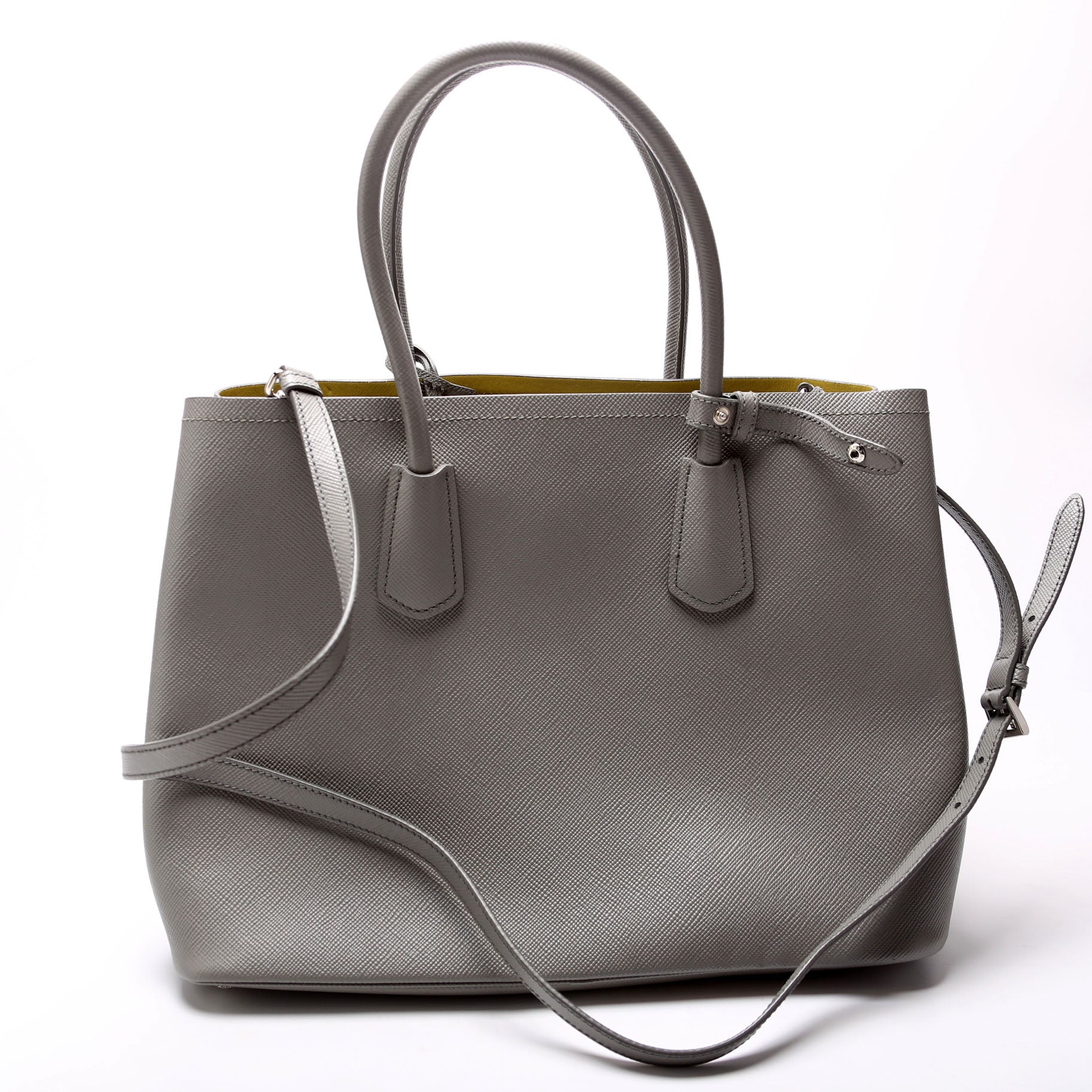 Prada Saffiano Cuir Double Large Grey Bag