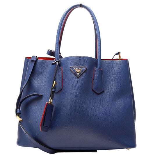 Prada Saffiano Cuir Double Large Blue Bag