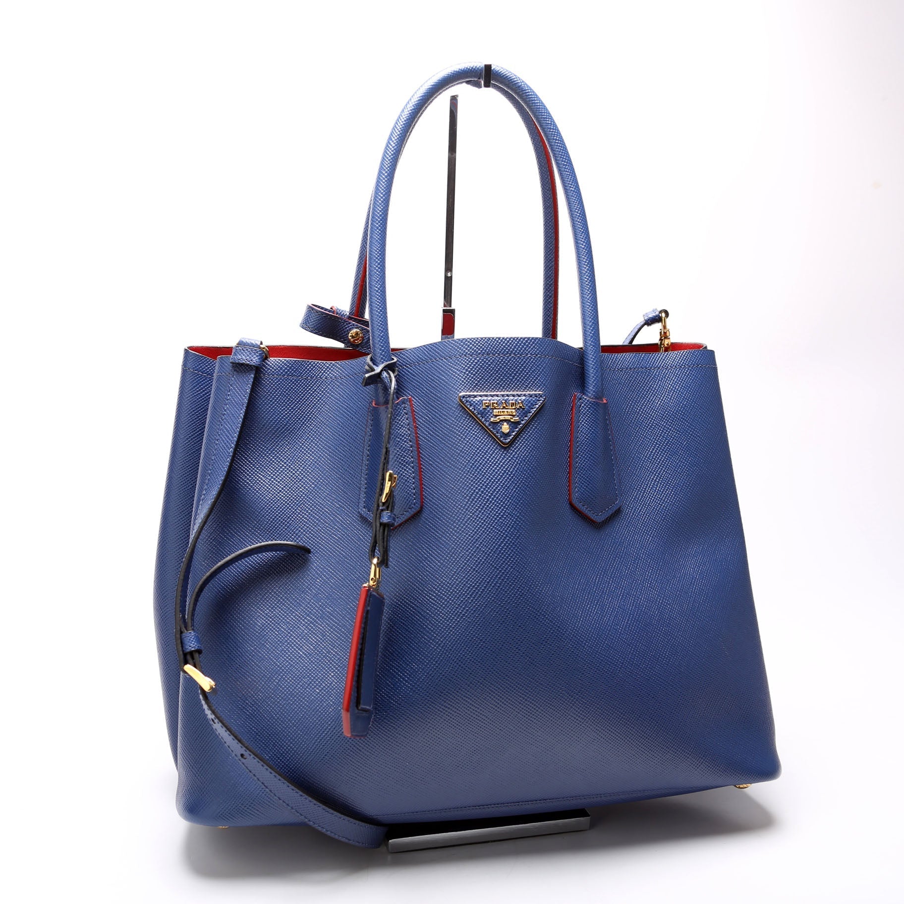 Prada Saffiano Cuir Double Large Blue Bag - Style 2