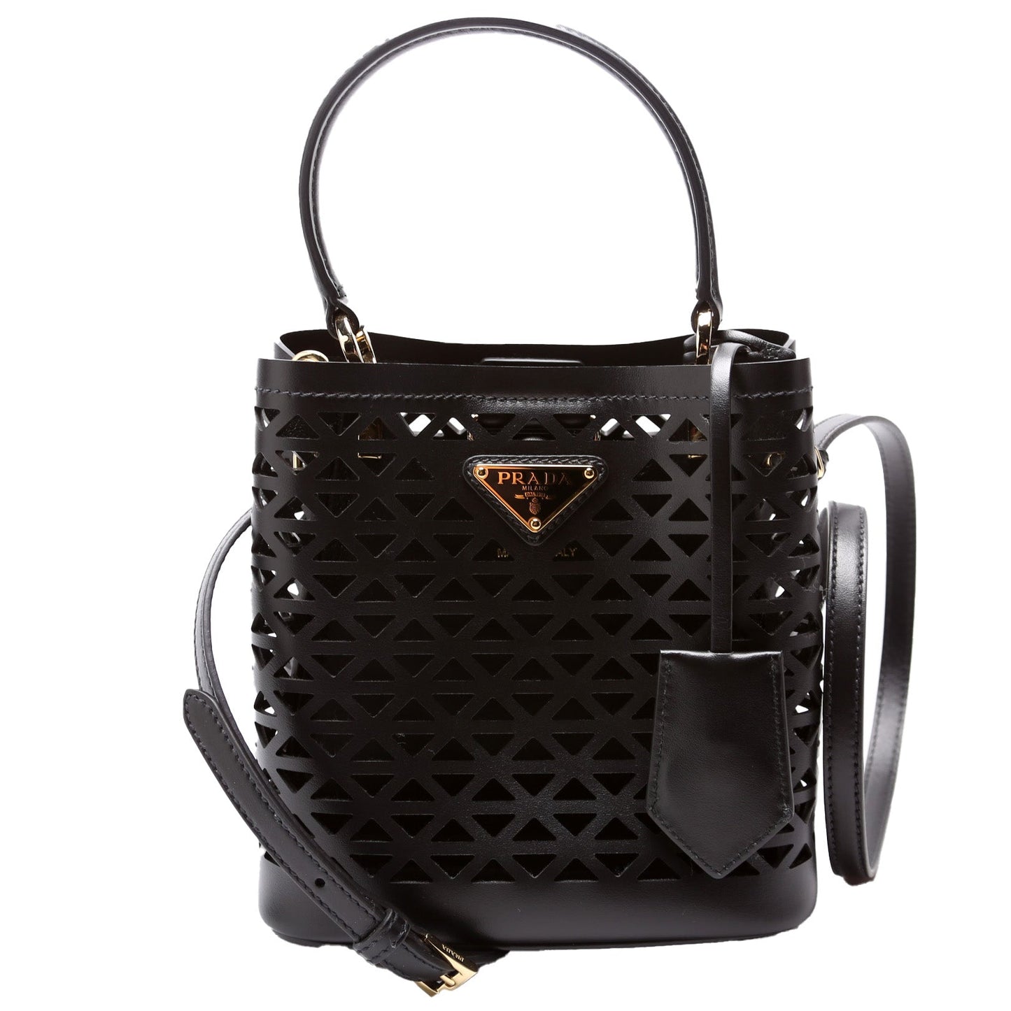 Prada 1BA217 Cut-Out Motif Leather Mini Panier Black Bag