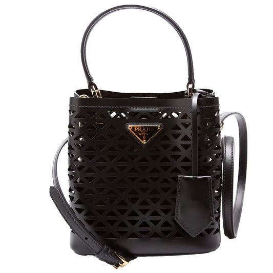 Prada 1BA217 Cut-Out Motif Leather Mini Panier Black Bag