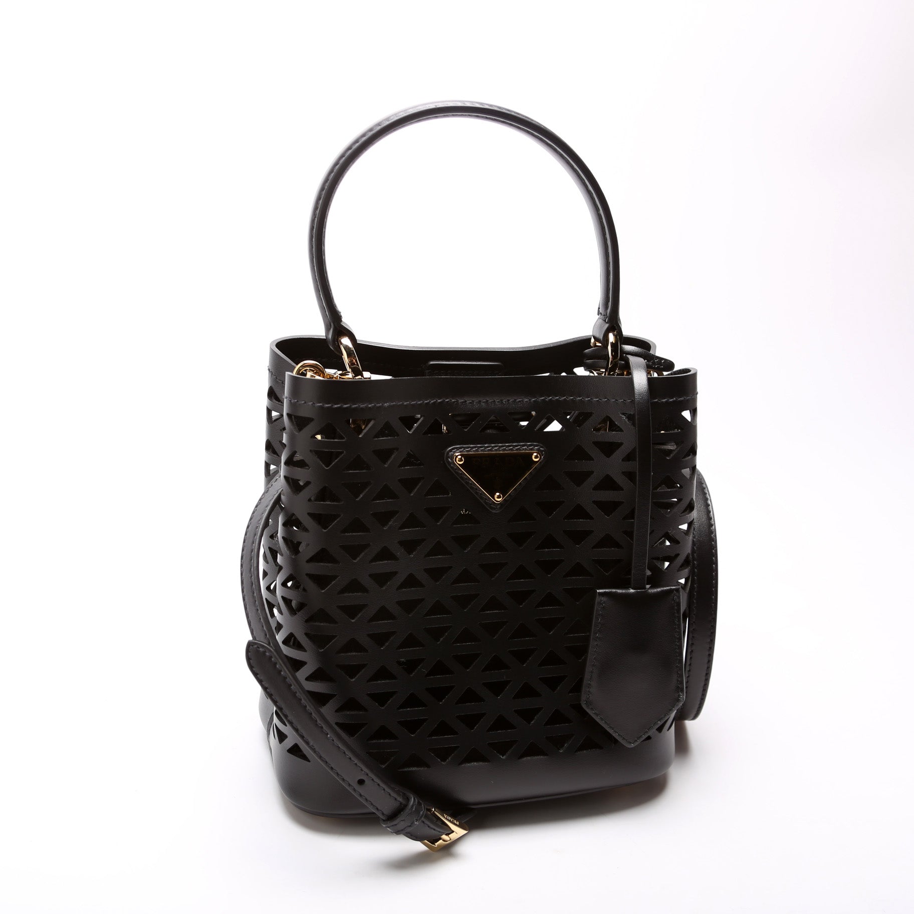Prada 1BA217 Cut-Out Motif Leather Mini Panier Black Bag