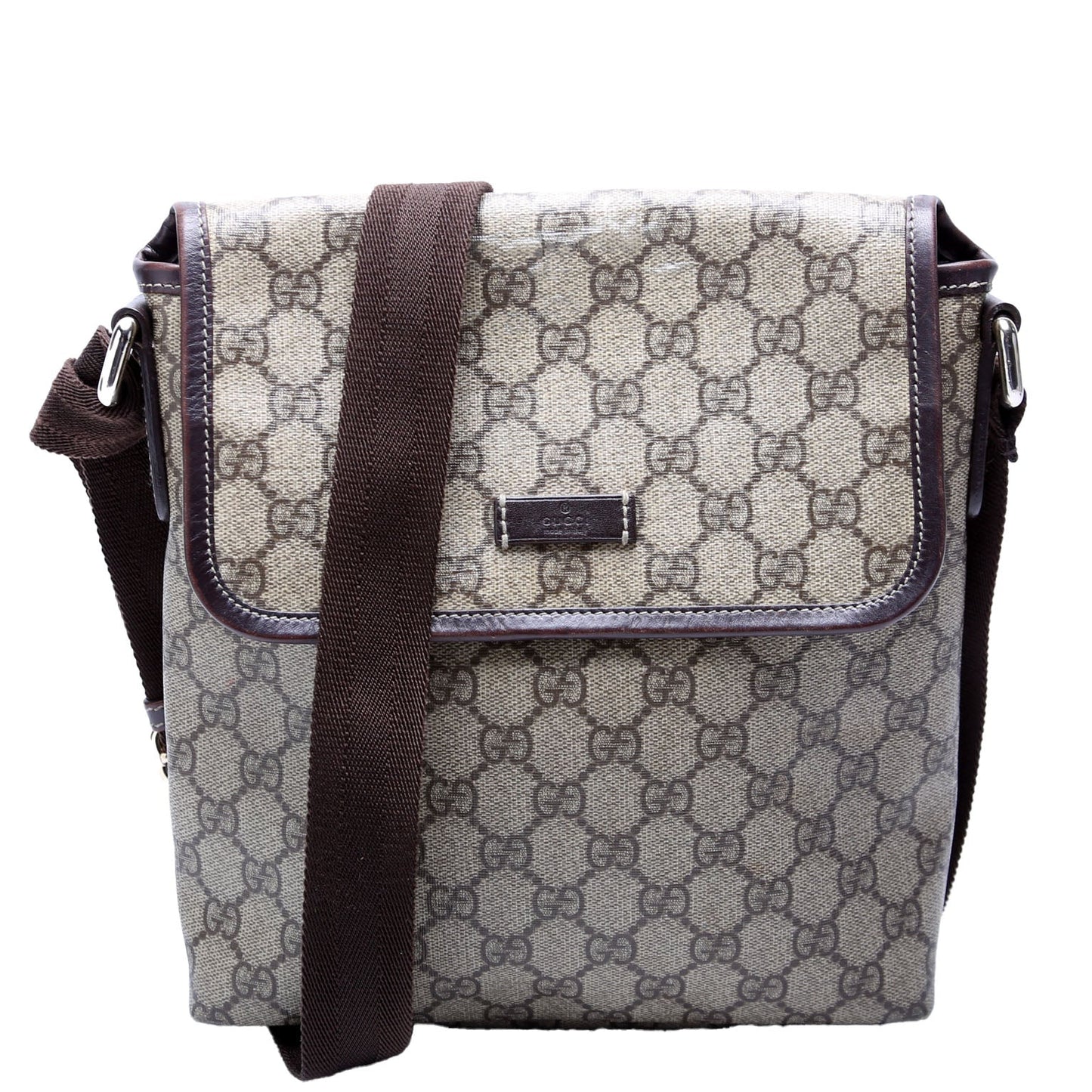 Gucci 223666 GG Supreme Flap Messenger Brown Bag