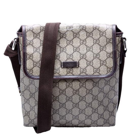 Gucci 223666 GG Supreme Flap Messenger Brown Bag