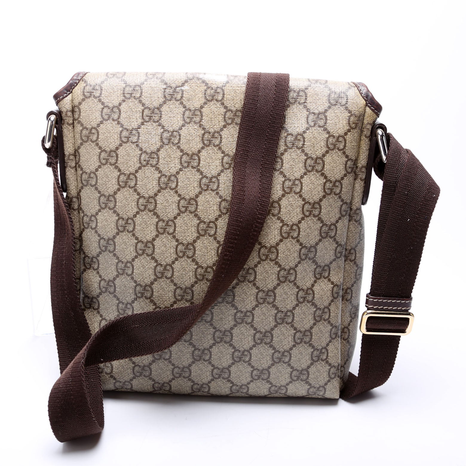 Gucci 223666 GG Supreme Flap Messenger Brown Bag