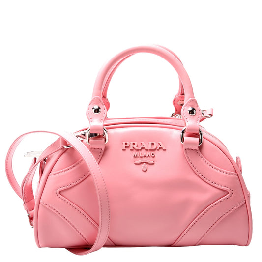 Prada 1BB071 Soft Calfskin Monochrome Bowling Pink Bag