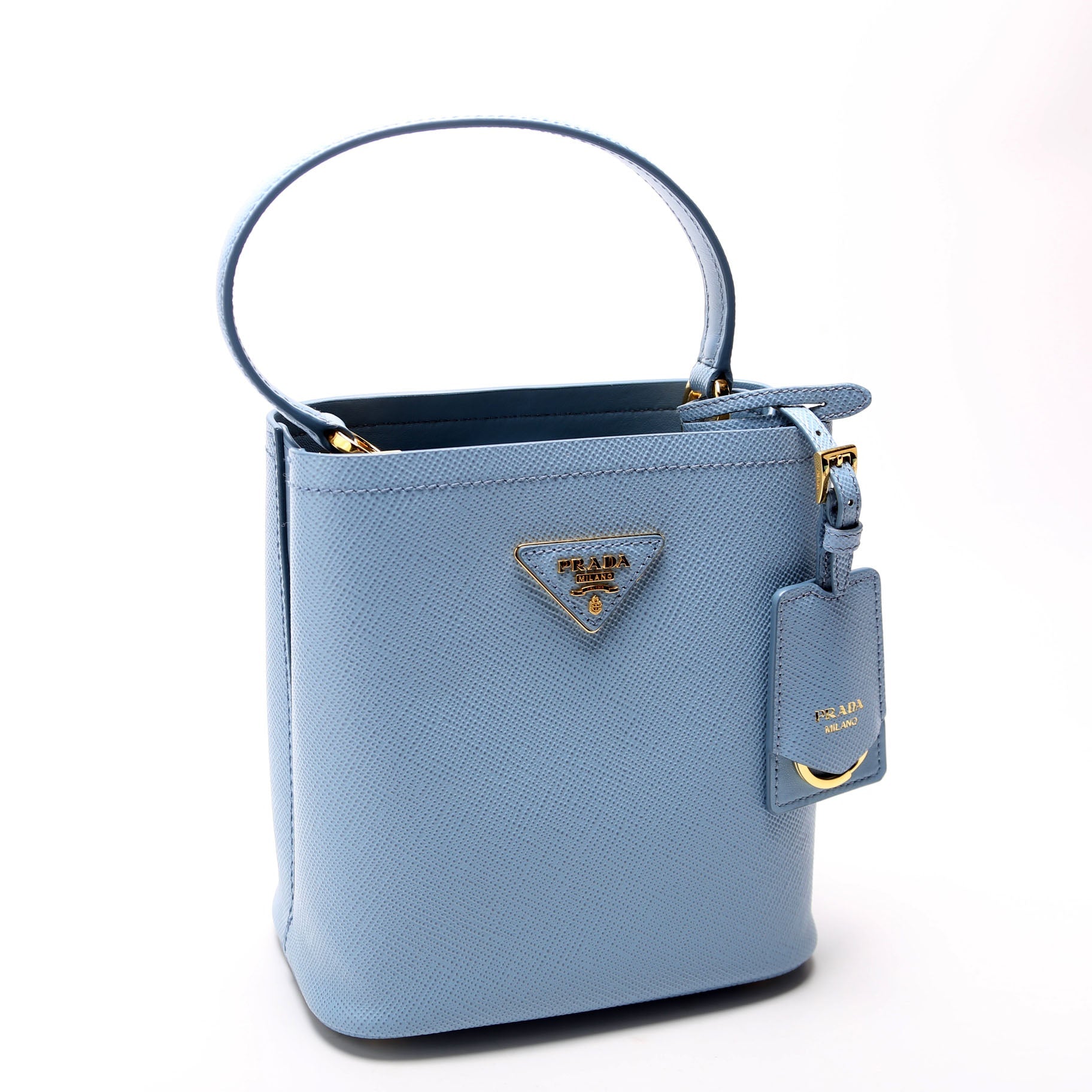 Prada Saffiano Cuir Small Panier Blue Bag