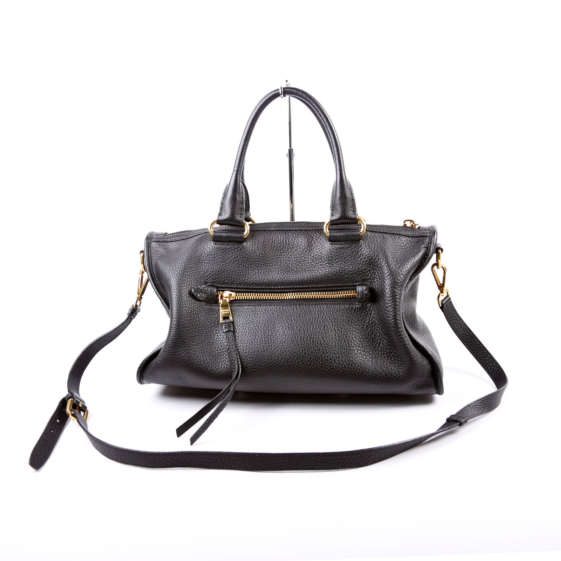 Prada Vitello Daino Zip Shopping Satchel Large Black Bag