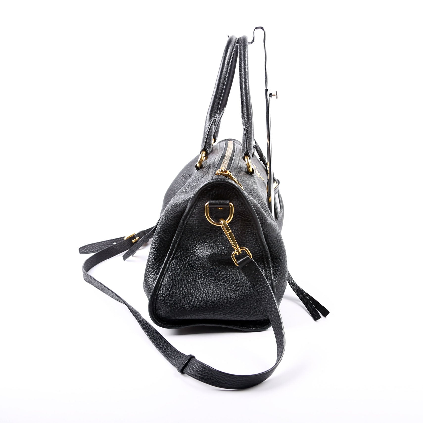 Prada Vitello Daino Zip Shopping Satchel Large Black Bag