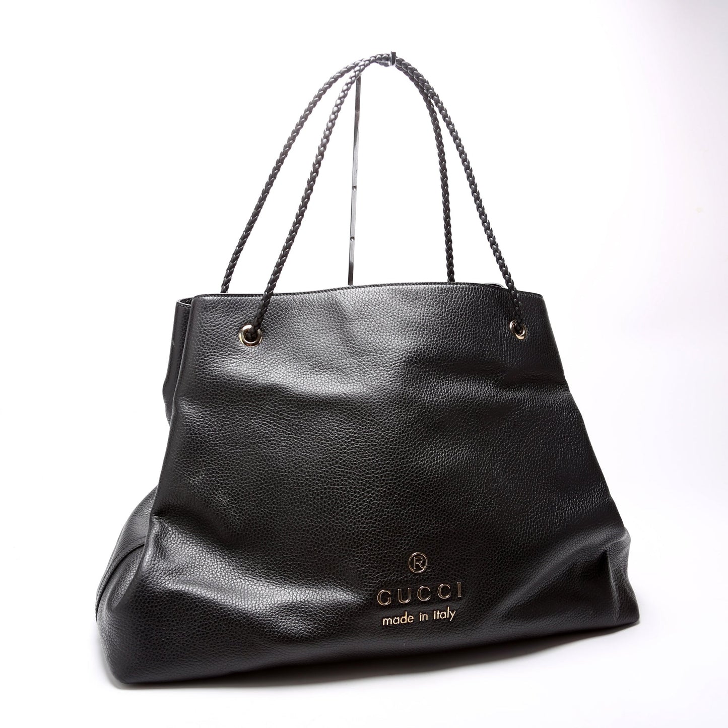 Gucci 419690 Gifford Braided Strap Tote Black Bag