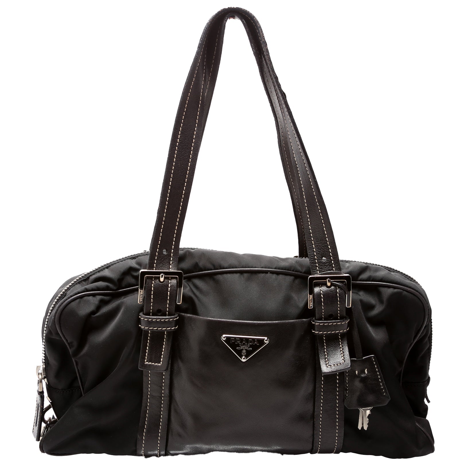 Prada Tessuto Nylon/Leather Shoulder Black Bag