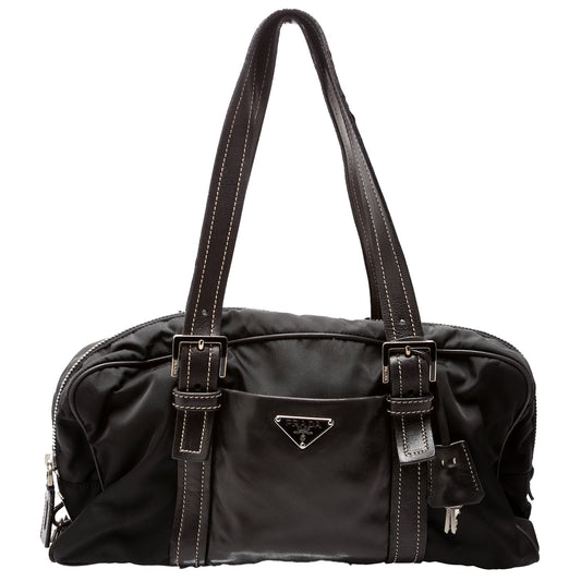 Prada Tessuto Nylon/Leather Shoulder Black Bag