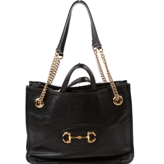 Gucci 621144 1955 Horsebit Large Leather Tote Black Bag