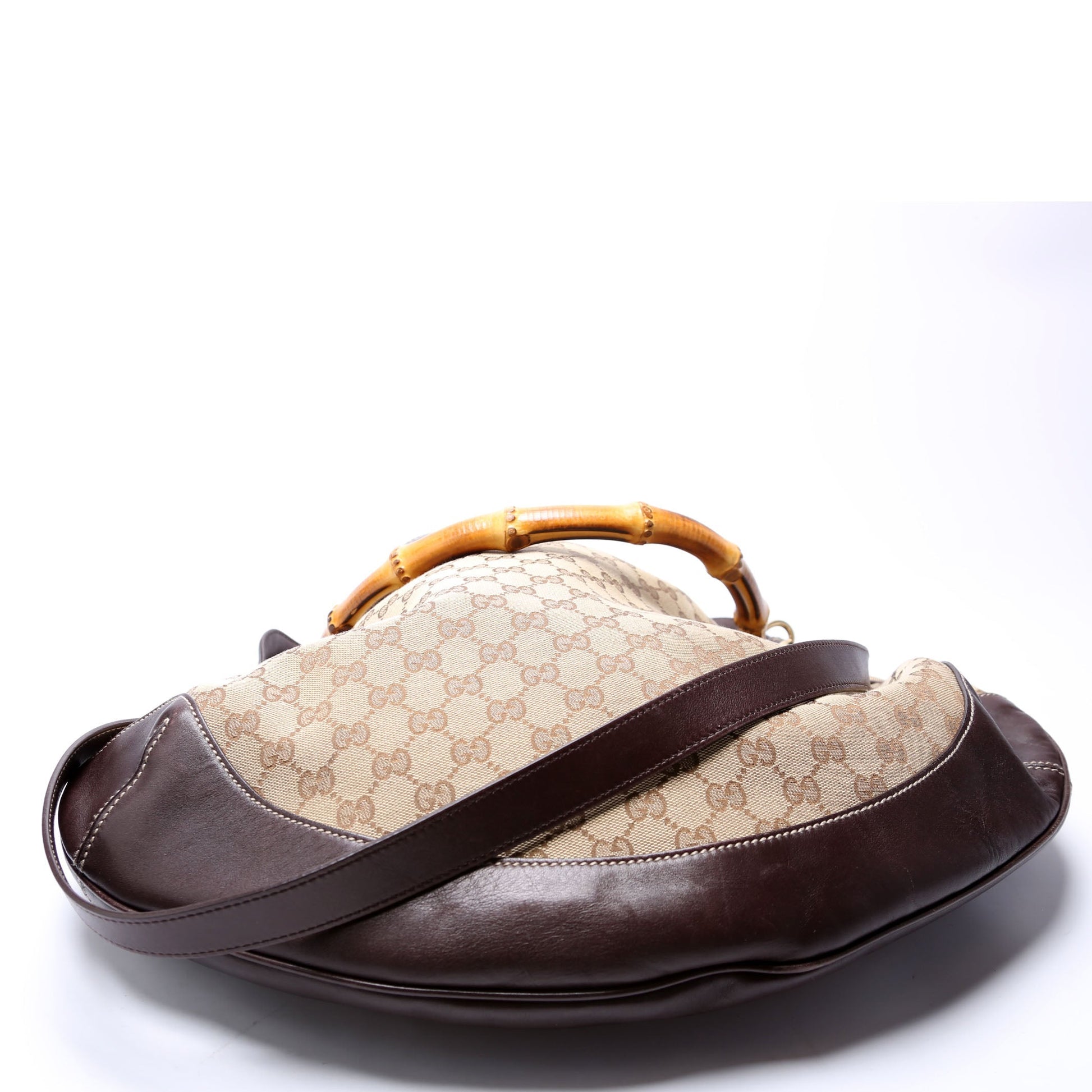 Gucci 169976 GG Canvas Peggy Bamboo Hobo Brown Bag