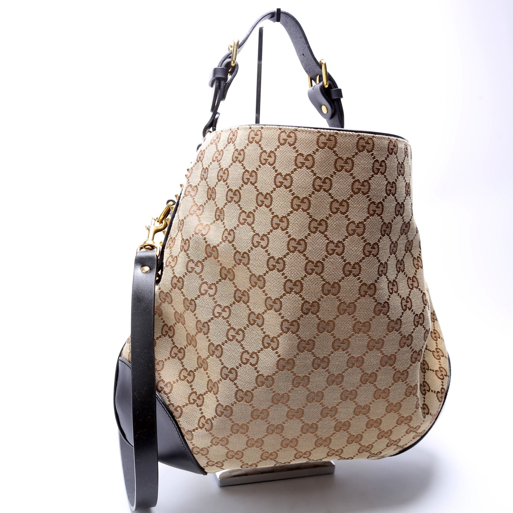 Gucci 296870 GG Canvas Studded Patti Hobo Brown Bag