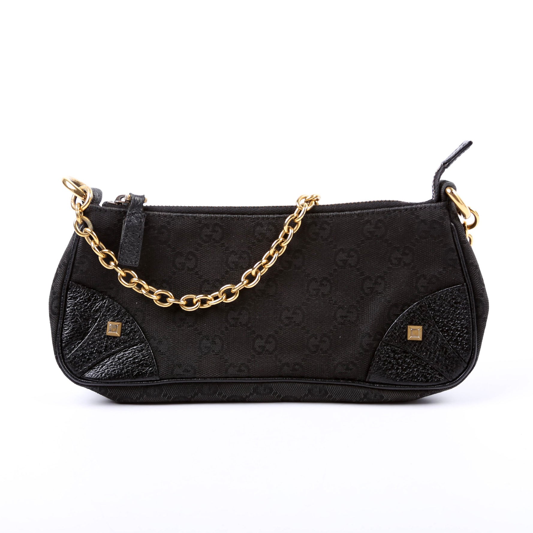 Gucci 120940 GG Canvas Horsebit Nail Pochette Black Bag